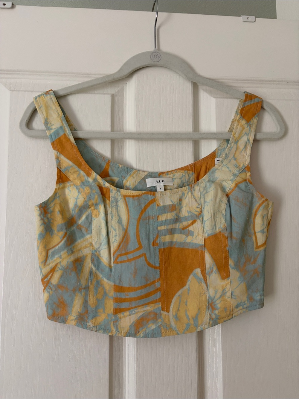 A.L.C. Blue Yellow Abstract Crop Camisole
